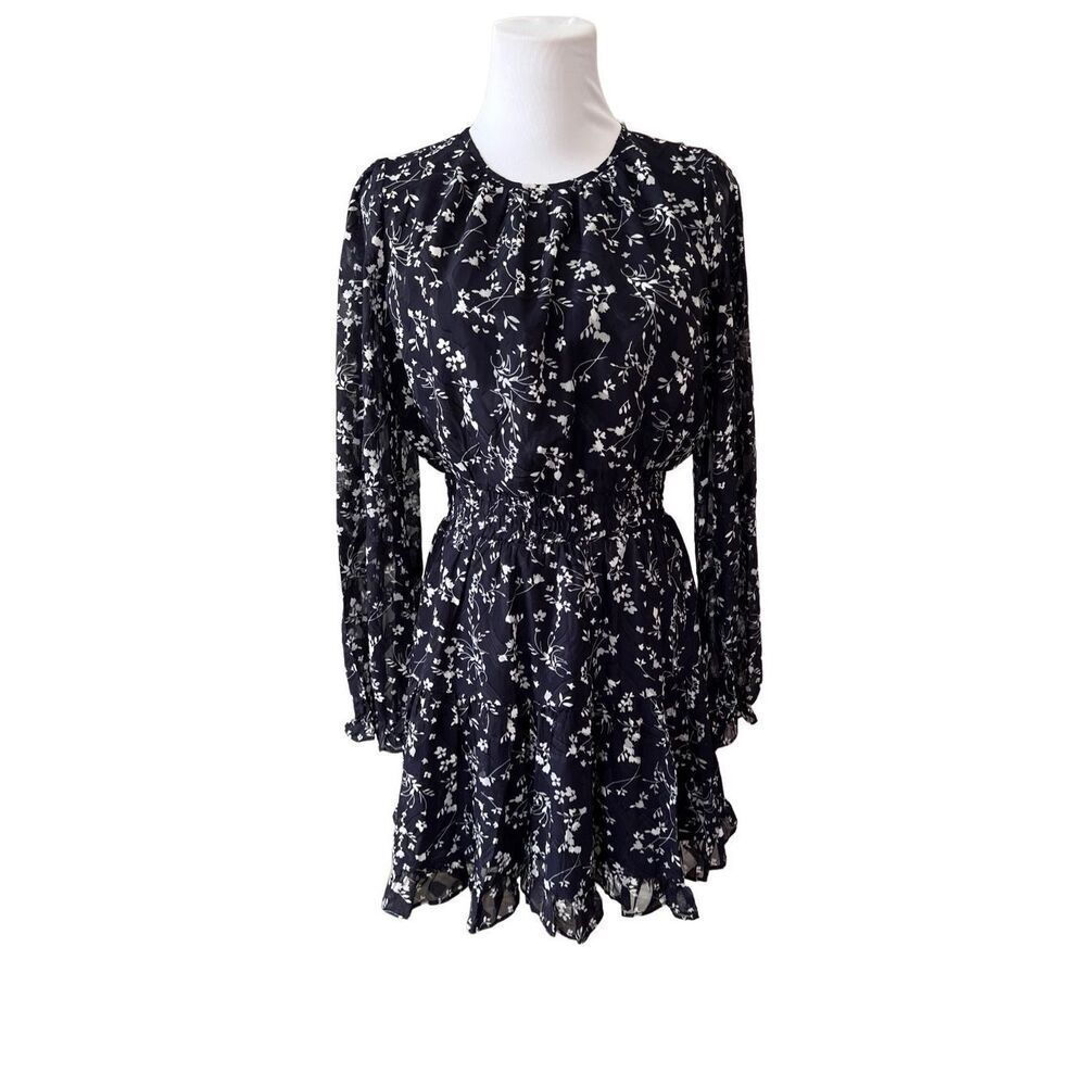 Lulus Too Cute Shocked Blue Floral Chiffon Aline Dress Lined sz MEDIUM NWT
